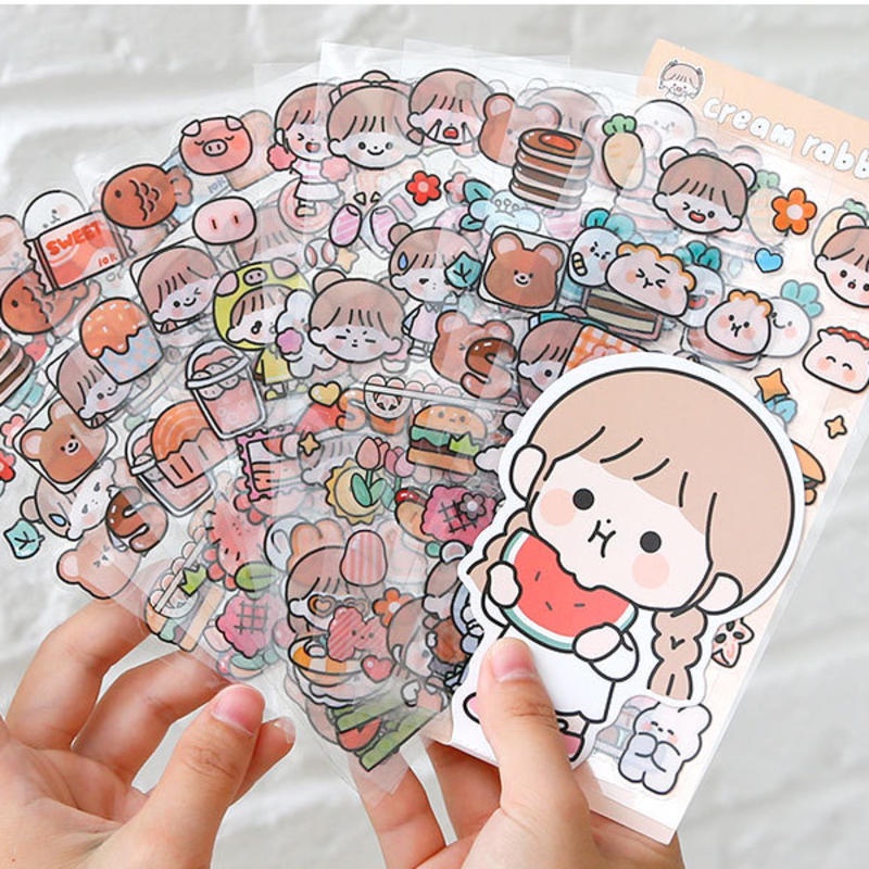 ⭐ iLado ⭐【10PCS】 Sticker PET telado Không Thấm Nước Nhãn Hình Dán Dễ Thương Sticker Trang Trí Sổ Dán Sổ Lưu Trữ Sticker Trang Trí Sổ Hình Dán Sticker Tập Vở Sổ Hiểm Bộ Sticker Nhãn Dán Sổ Chiết Lưu Trữ