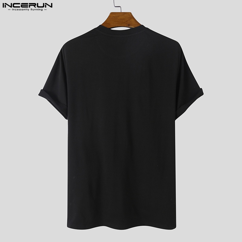 INCERUN Áo Thun Ngắn Tay Cổ Tròn Thời Trang Mùa Hè 3 Màu Cho Nam