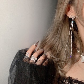 Khuyên tai đá nơ dài chạm xương quai xanh blingbling mã F-H9