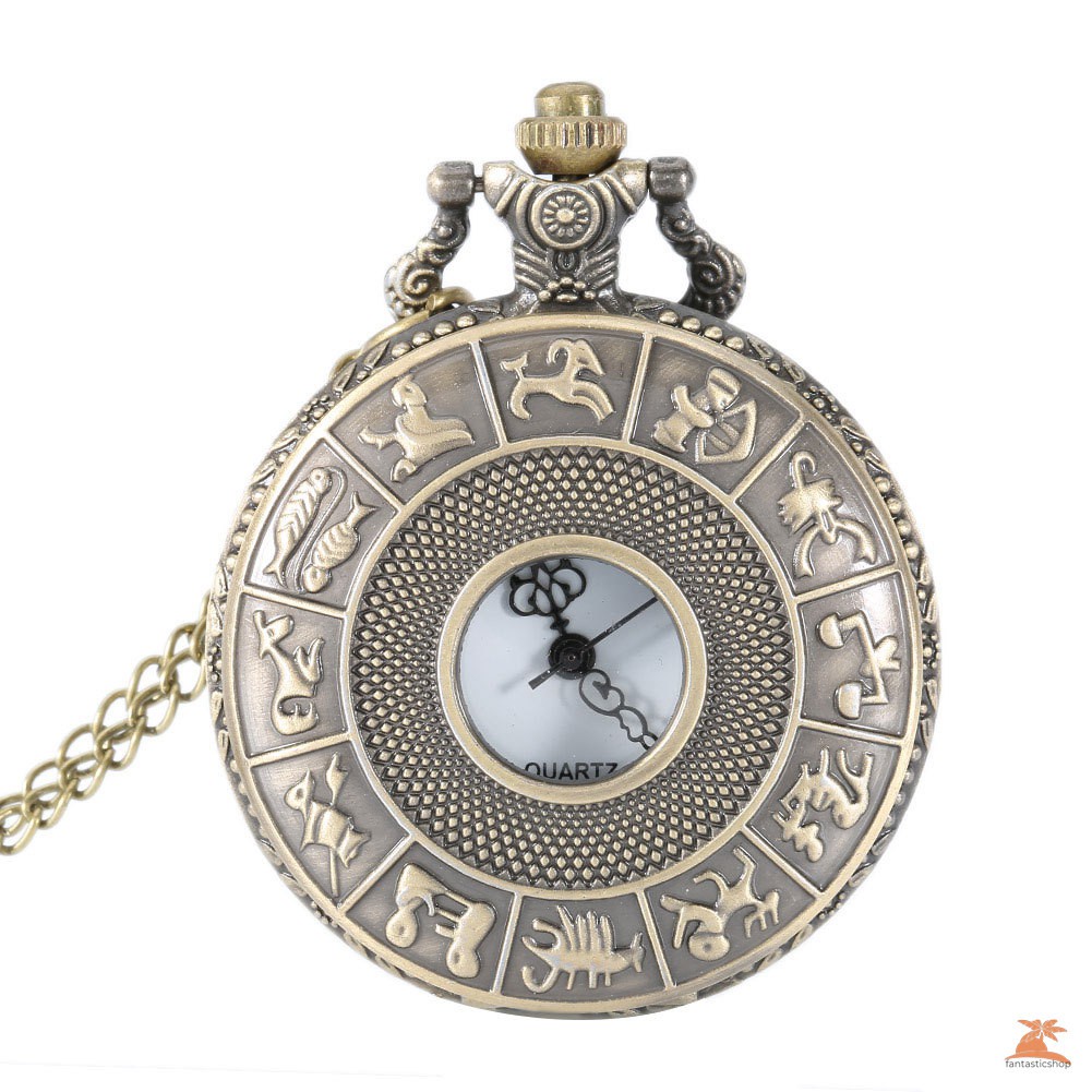 #Đồng hồ bỏ túi# Vintage Steampunk Constellation Zodiac Pocket Watch Dial 4.7cm Pendant Necklace Chain Clock