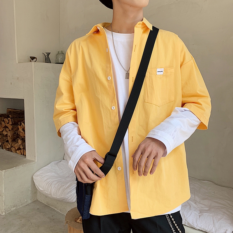 Áo Sơ Mi Nam Tay Ngắn Màu Trơn Thời Trang Hàn Quốc | BigBuy360 - bigbuy360.vn