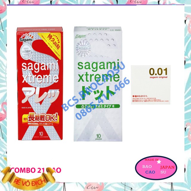 Combo 21 bao cao su Kéo dài thời gian Sagami Feel Long 10 + White 10+ Original 0.01 1[Free Ship]
