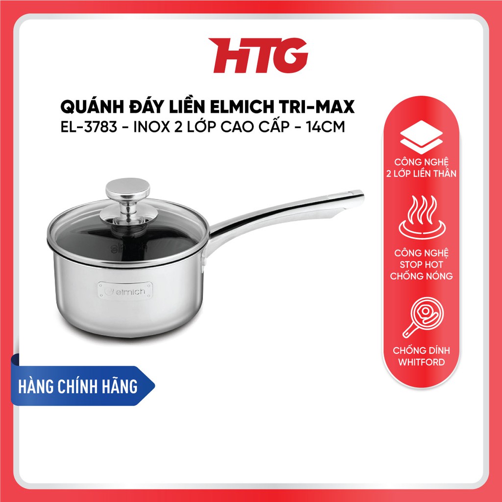 Quánh Đáy Liền ELMICH Tri-max - Tiêu chuẩn Châu Âu - EL-3783 - Inox 2 Lớp Cao Cấp - 14cm