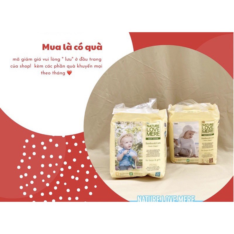 (2 BỊCH BỈM TẶNG 1 GIẤY ƯỚT- NHẬP MOM20 HOÀN 20K) BỈM QUẦN BAMBOO NATURE LOVE MERE DÀNH CHO DA NHẠY CẢM L22/XL20/XXL18