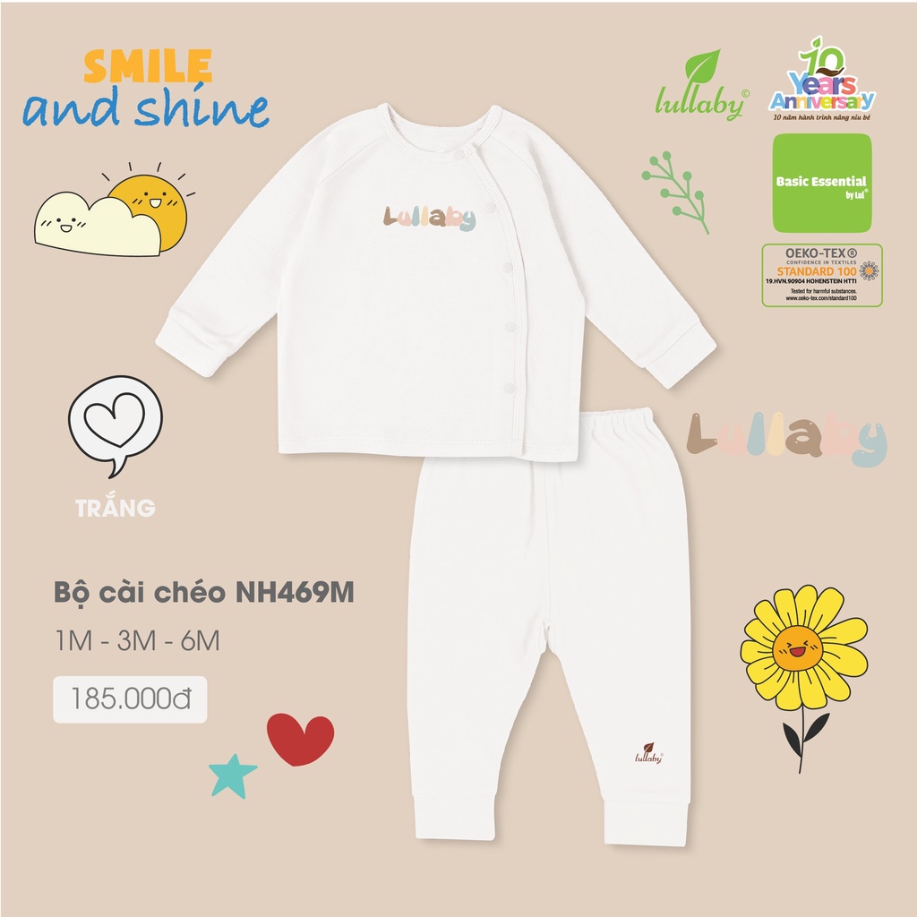 [CHÍNH HÃNG] Bộ quần áo dài tay cài chéo chất liệu bamboo cotton mềm mại sơ sinh Lullaby