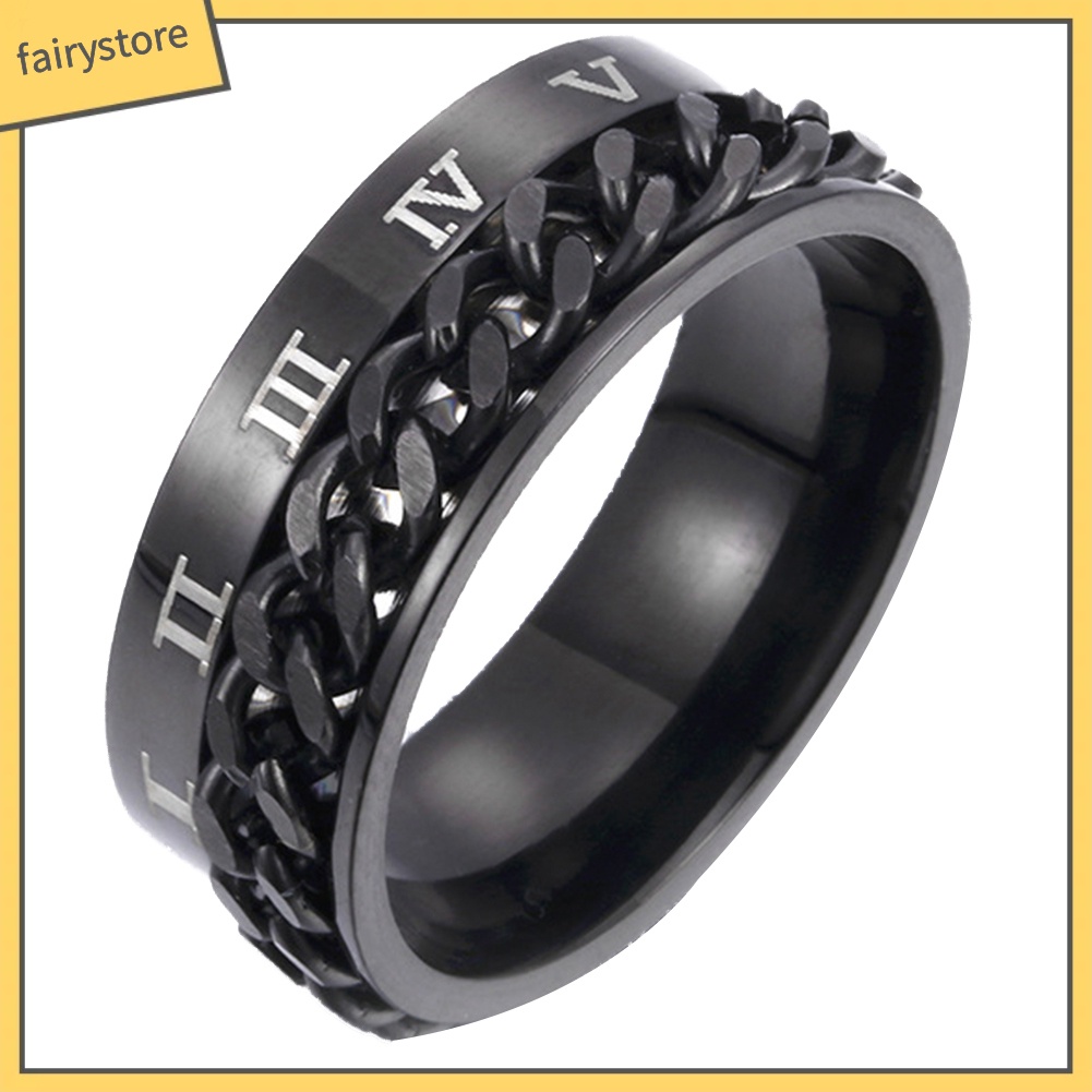 Nhẫn thép titan khắc họa tiết số La Mã thời trang