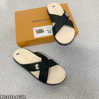 Dép nam lv quai chéo da lộn đế đúc cao su siêu êm hàng Fullbox.