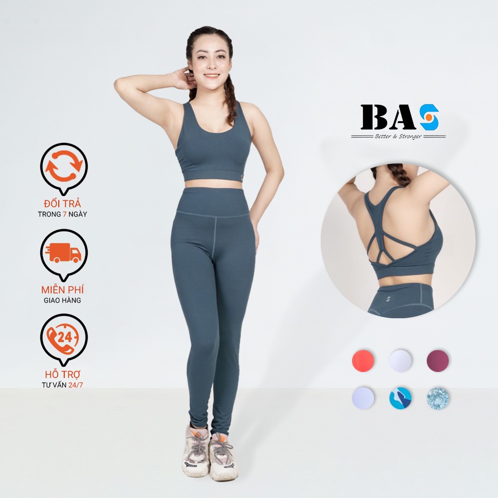 Set đồ tập gym yoga thiết kế BAS bra 2 lớp hở lưng phối legging dài cạp cao năng động - S40038