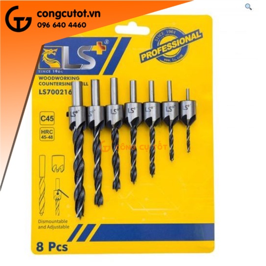 Bộ 7 mũi khoan âm gỗ bắt âm mũi vít đầu đinh 3-10mm LS+