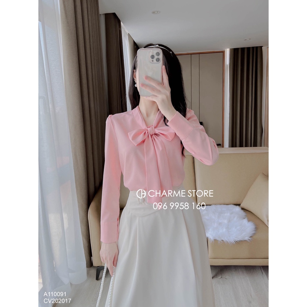 Áo sơ mi nữ trơn dài tay cổ nơ thiết kế Charme 110091 | BigBuy360 - bigbuy360.vn