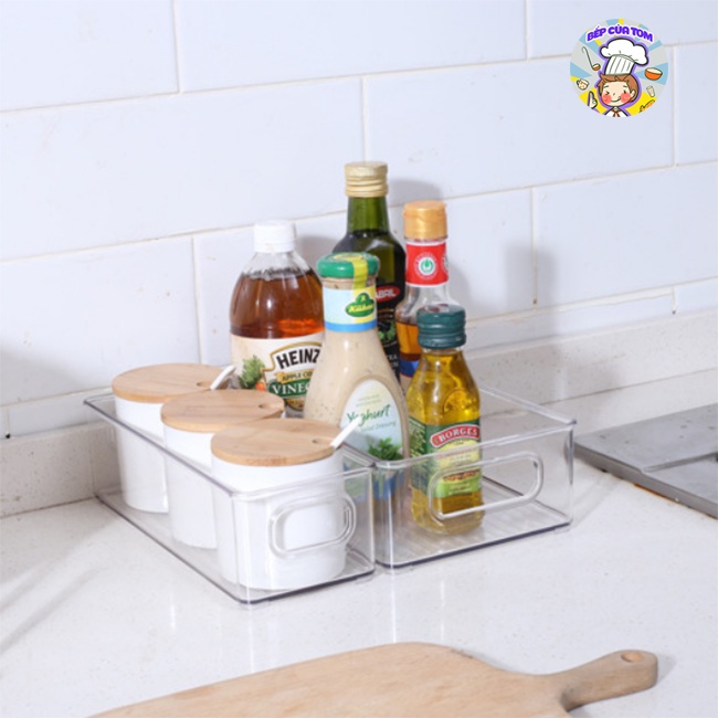 Hộp Nhựa To Đựng Đồ Trong Suốt Đa Năng Có Tay Cầm Hai Bên Để Đồ Trong Tủ Lạnh Nhà Tắm Nhà Bếp Chất Liệu Nhựa PP