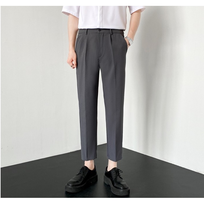 Quần âu nam dáng ôm Hàn Quốc co dãn nhẹ, quần âu nam đen trơn vải chống nhăn xù