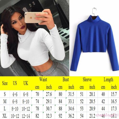 Áo thun croptop tay dài cổ lọ màu trơn thời trang cho nữ