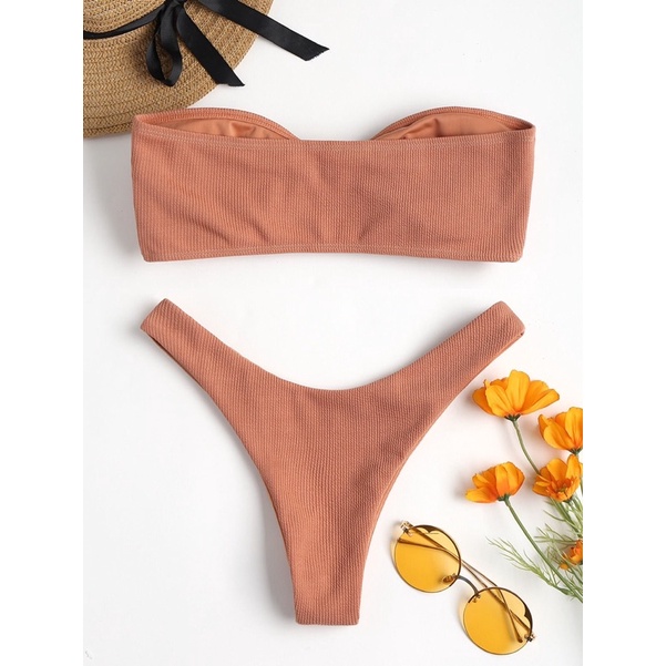 Bikini Set Quây Buộc Nơ Chất Thun Tăm Quần V Tôn Dáng