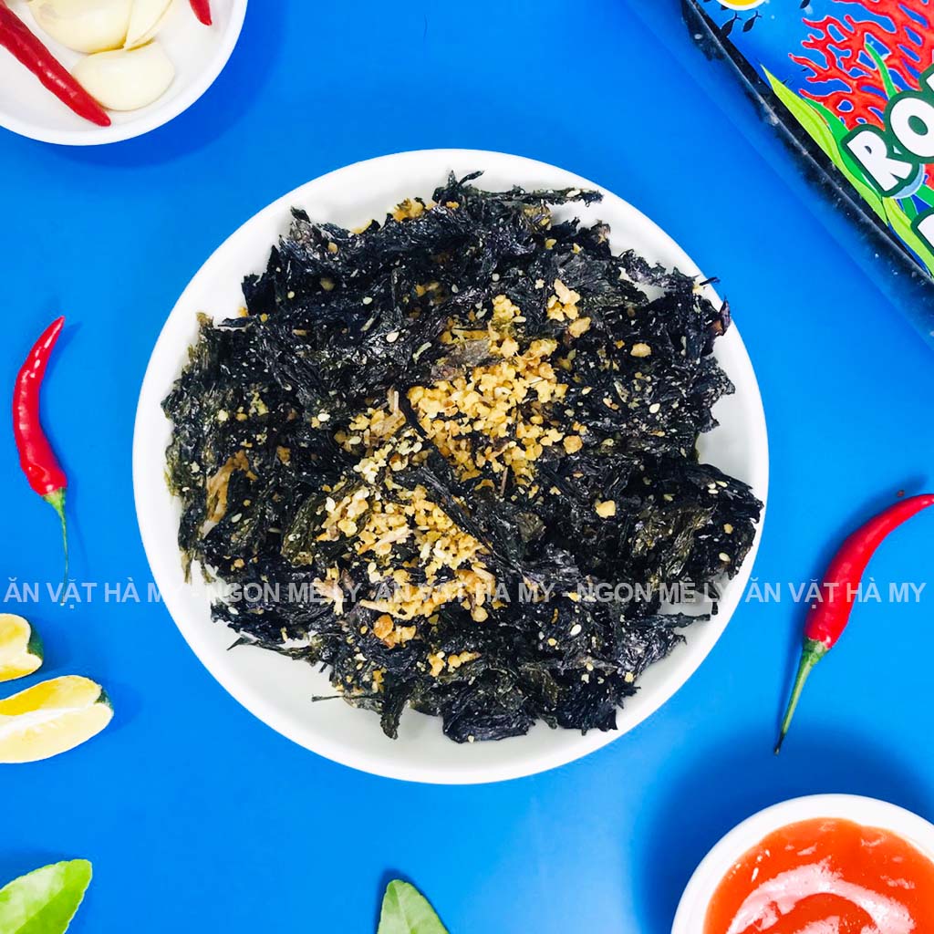 Rong biển cháy tỏi hũ pet 170g đồ ăn vặt Hà My