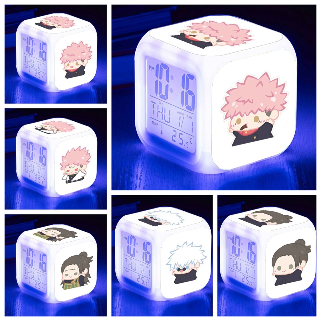 Đồng hồ báo thức để bàn in hình JUJUTSU KAISEN VER TẬP THỂ DỤC anime chibi LED đổi màu