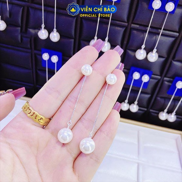 Bông tai bạc nữ đính trái châu dạng thả chất liệu bạc 925 thời trang phụ kiện trang sức nữ Viễn Chí Bảo B400165
