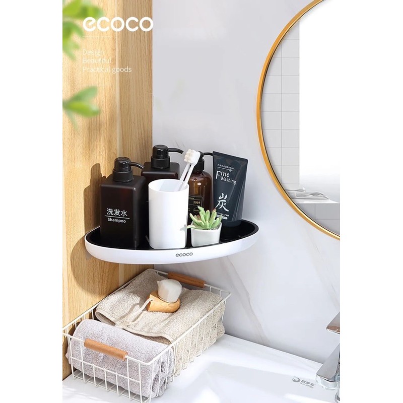 Kệ góc nhựa dán tường ecoco, giá để đồ nhà tắm nhà bếp không cần khoan vít