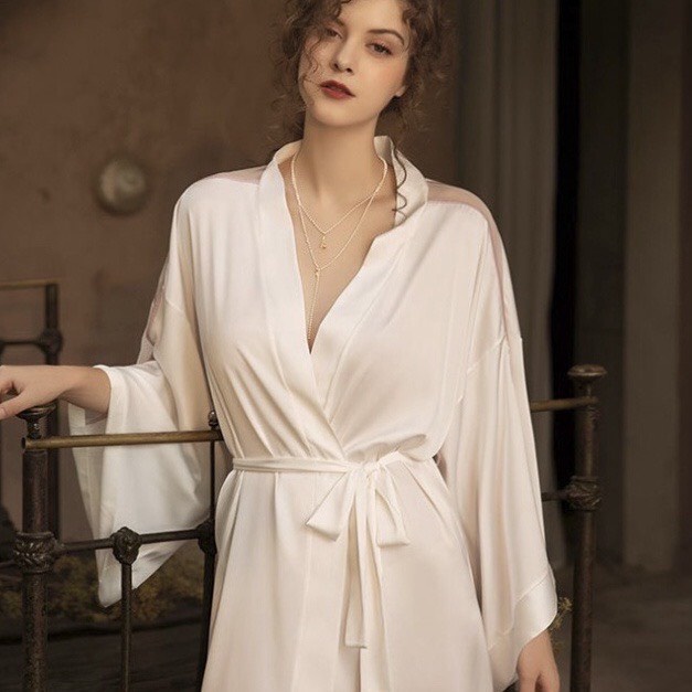 (FREESHIP 50K)Áo Choàng Ngủ Nhistore Lụa Latin Cao Cấp Kèm Dây Cột Eo Freesize Dưới 65kg