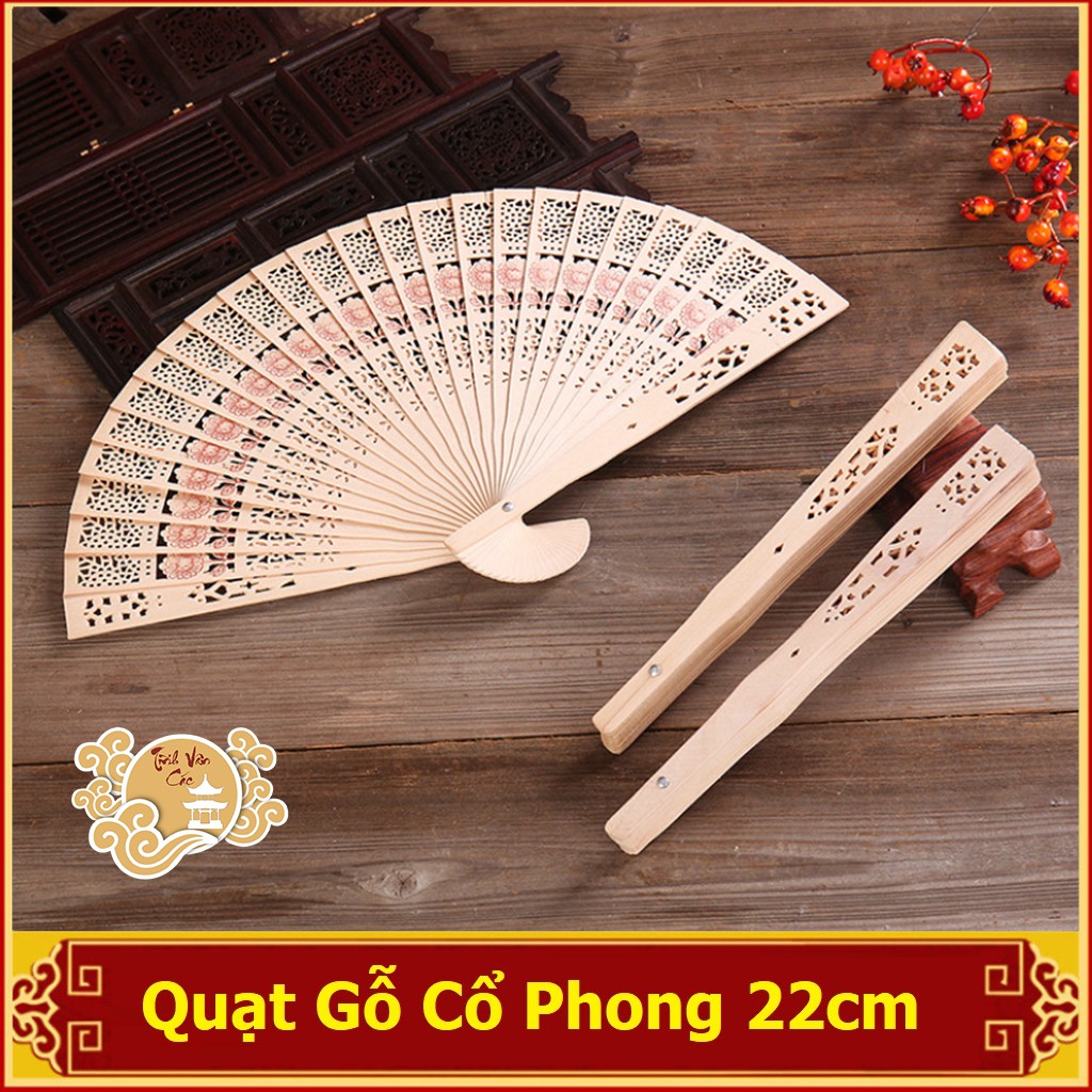 Quạt cổ phong nan gỗ quạt xếp cầm tay phong cách cổ trang Trung Quốc