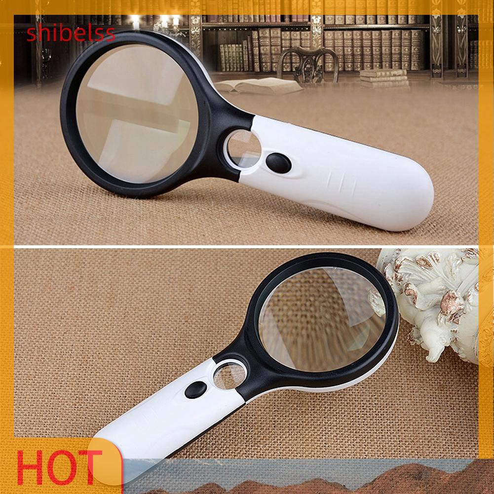 （ʚshibelss）3 LED Light 45X Handheld Reading Magnifying Glass Lens Jewelry Watch Loupe 