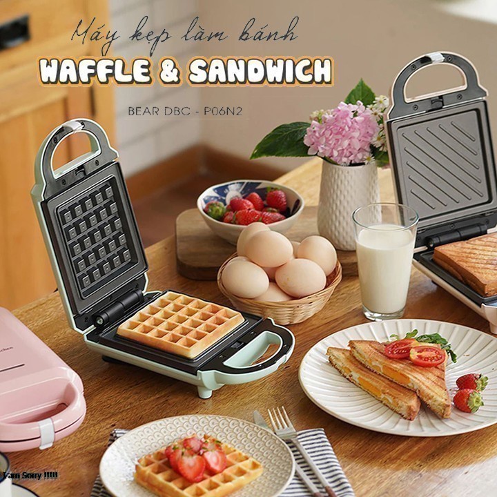 Máy Nướng Bánh Mỳ Sandwich - Waffle _Làm Bữa Ăn Sáng Cho Gia Đình_Bear P06N2