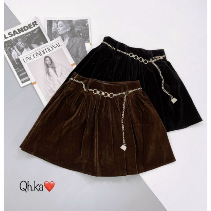 Chân váy nhung kèm đai xích hàng QCL1