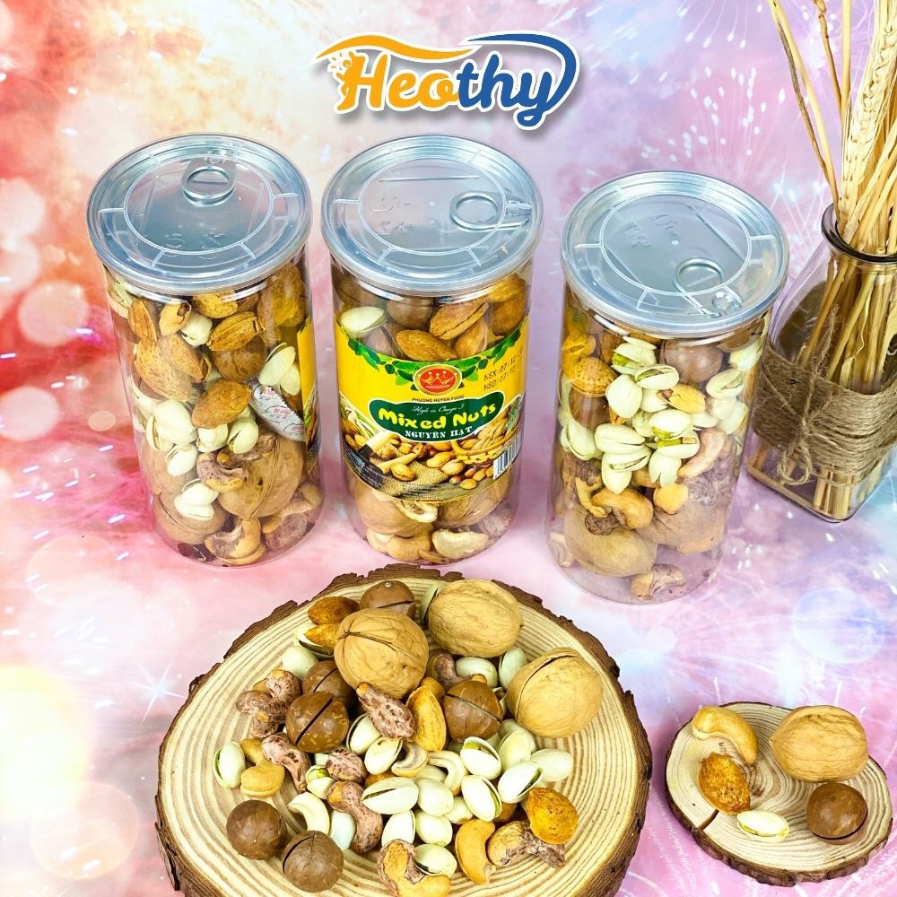 Hạt dinh dưỡng mix 5 loại hạt dẻ cười, hạnh nhân, macca, óc chó, hạt điều 450g Heothy Food, đồ ăn vặt Việt Nam