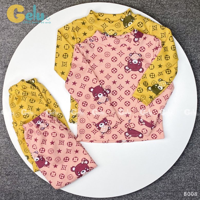 Bộ dài tay cho bé Gelu kids vải cotton tổ ong họa tiết gấu cao cấp-GLB008