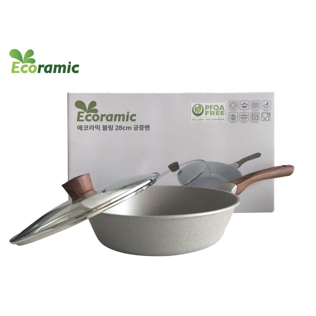 Chảo Đá Đúc Hàn Quốc Ecoramic BLING Đáy Từ Có Nắp size 20/24/26/28 Cm I CHÍNH HÃNG I
