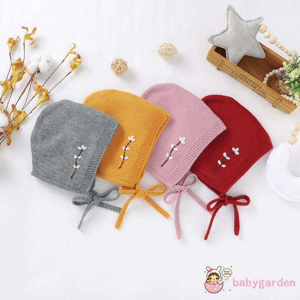 Mũ Trùm Đầu Dệt Kim Phối Hoa Cho Trẻ Sơ Sinh