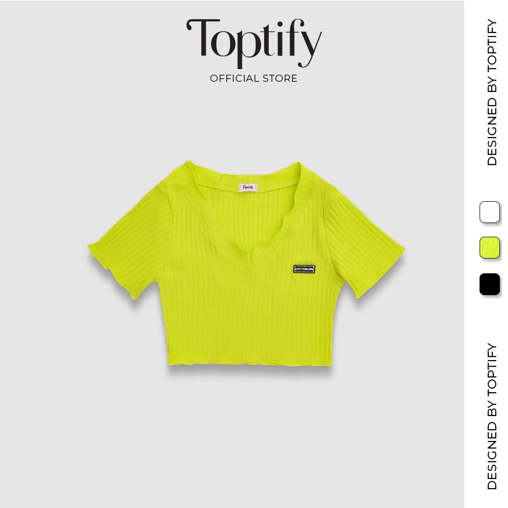 Áo croptop nữ ngắn tay TOPTIFY cổ tim cuốn biên đính Logo Only Angle Top AC249