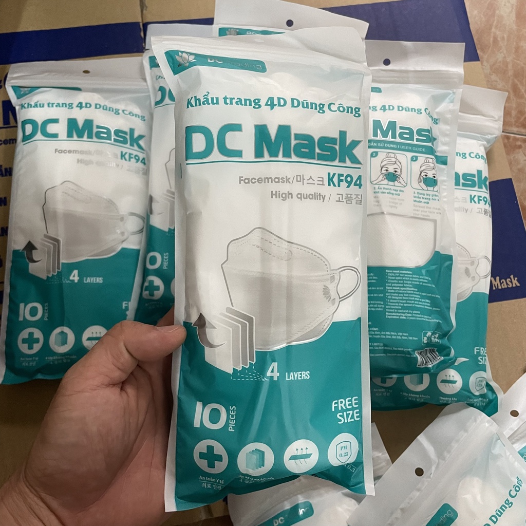 Túi 10 chiếc khẩu trang 4D Dũng Công Mask KF94 lọc bụi mịn, kháng khuẩn 4 lớp - Konni39 Sơn Hòa - 1900886806