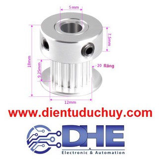 PULEY GT2 - 20 RĂNG - Φ16MM - TRỤC 6.35MM