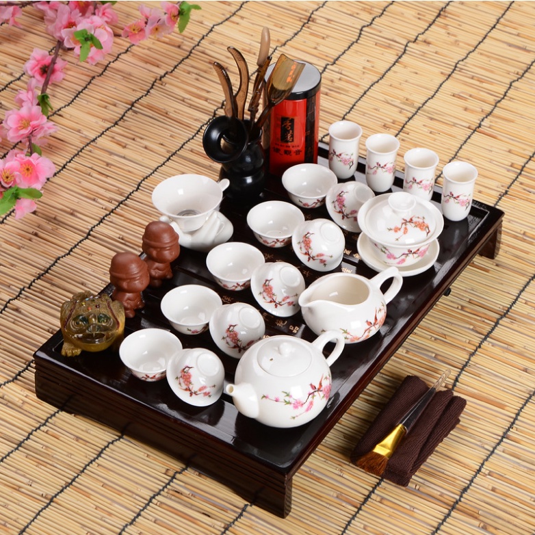 Bộ thánh trà sứ hoa Anh Đào Water Point kèm khay gỗ cao cấp