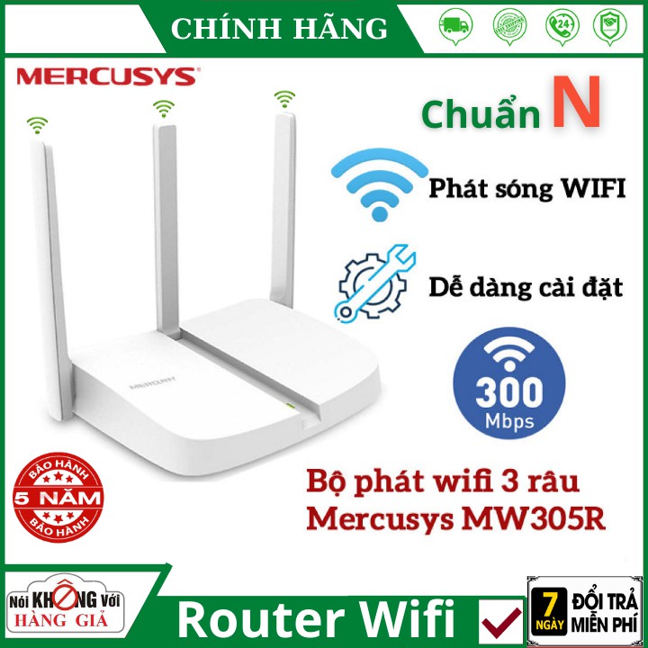 Phát Wifi Mercusys 3 râu MW305R chuẩn N 300Mbps , Thiết kế nhỏ gọn , cài đặt dễ dàng - bảo hành 5 năm