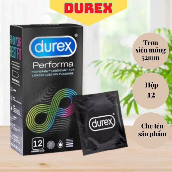 Bao cao su Durex Performa / bao cao su siêu mỏng nhiều gel - bcs hộp 12 cái