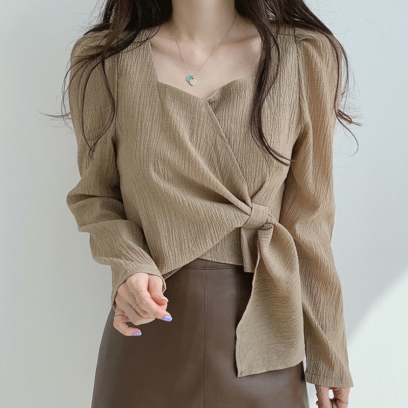 Áo Sơ Mi chiffon Cổ Vuông Tay Dài Dáng Rộng Phong Cách Hàn Quốc Cho Nữ NZ-CS-22