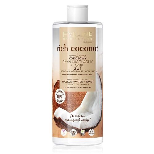 [Tặng nước tẩy trang 100ml] Nước tẩy trang Eveline Rich Coconut dưỡng ẩm tinh dầu dừa 2 tác động 500ML