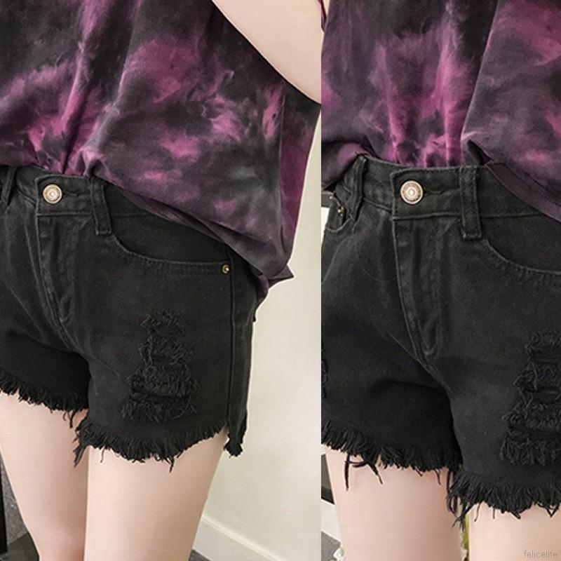 Quần đùi jeans phối rách thời trang cá tính cho nữ