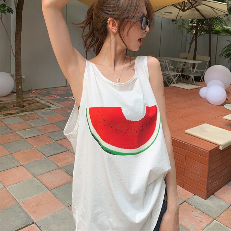 IELGY Áo Thun Không Tay In Họa Tiết Thời Trang Cho Nữ