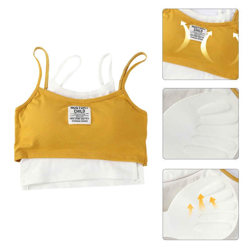 Youyo Áo Ngực Thể Thao Crop Top Giả 2 Mảnh Hình Chữ Cái Khối Màu Có Đệm Không Dây Có Đệm Lót Tập Yoga G Cho Nữ