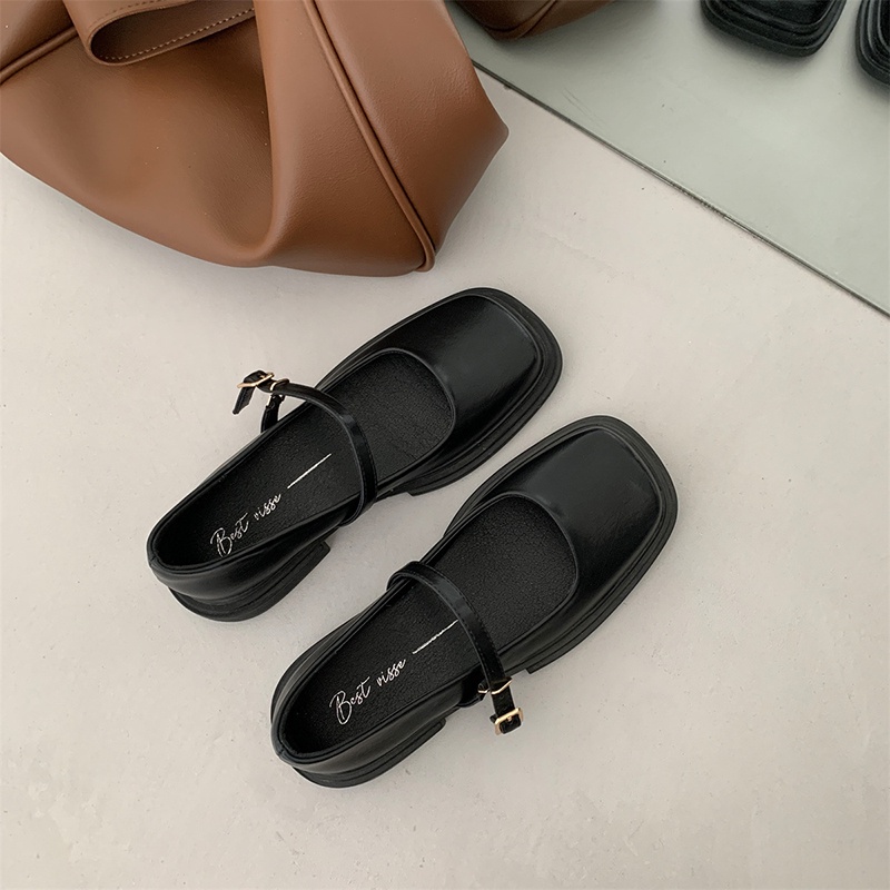 Giày da IELGY mũi vuông đế mềm thoải mái phong cách Nhật Bản cho nữ