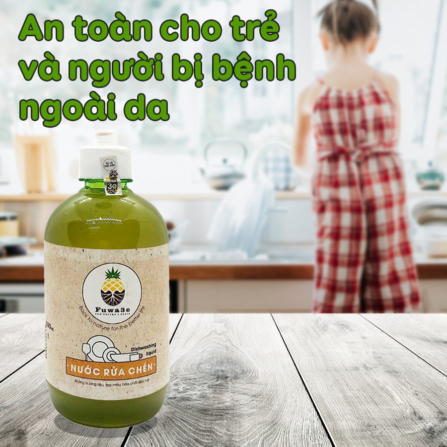 Nước rửa bát hữu cơ Fuwa3e organic Enzyme sinh học 500ml an toàn cho bé bảo vệ da tay