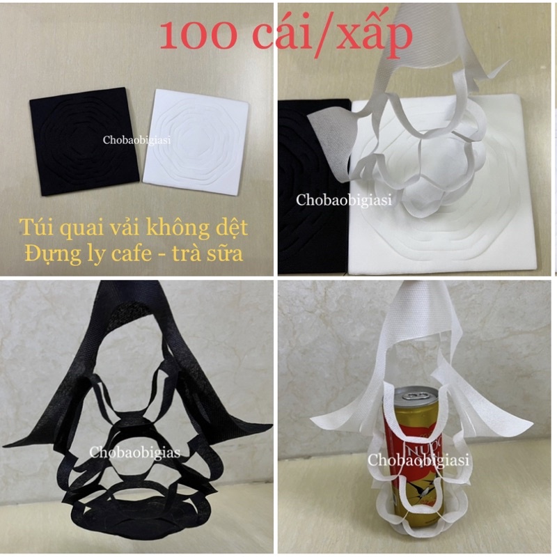 {100 cái/ xấp} Túi đựng ly bằng vải hình lưới độc đáo, sang trọng thay thế túi chữ T đựng ly cafe, trà sữa ( SP y hình)