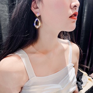 Bông tai mạ bạc hình giọt nước đính đá pha lê lấp lánh sang trọng dành cho nữ