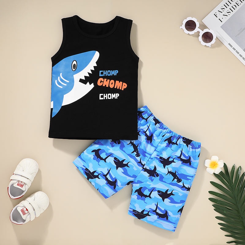 Bộ Đồ 2 Mảnh Gồm Áo Ba Lỗ Và Quần Short In Hình Cá Mập Phong Cách Hàn Quốc Mùa Hè Quần Áo Cho Bé Trẻ em 1-5 Tuổi