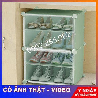 TỦ NHỰA LẮP GHÉP ĐỂ GIÀY DÉP 4 Ô (chia ô)  CỬA TRẮNG TRONG VÁCH NHIỀU MÀU SẮC