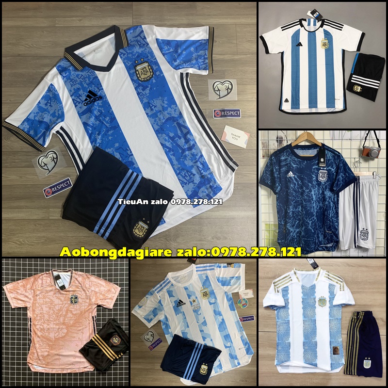Quần Áo Bóng Đá Đội Tuyển Argentina WC 2022, 2021 Mới nhất- Có Cổ Áo - Vải Thái Chuẩn 99% Thi Đấu