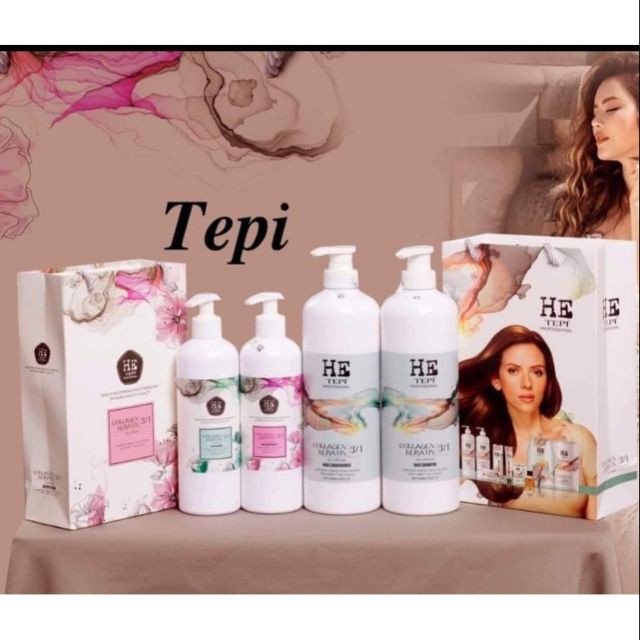 HE TEPI - Cặp dầu gội dầu xả HE TEPI Phục hồi tóc hư tổn tái tạo cấu trúc tóc – siêu mềm mượt|bộ dầu gội xả 500ml